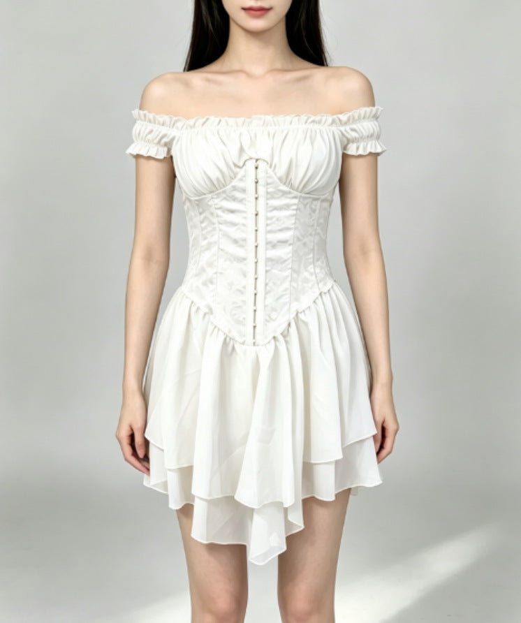 Off-Shoulder Ruffle Tiered Chiffon A-Line Mini Dress