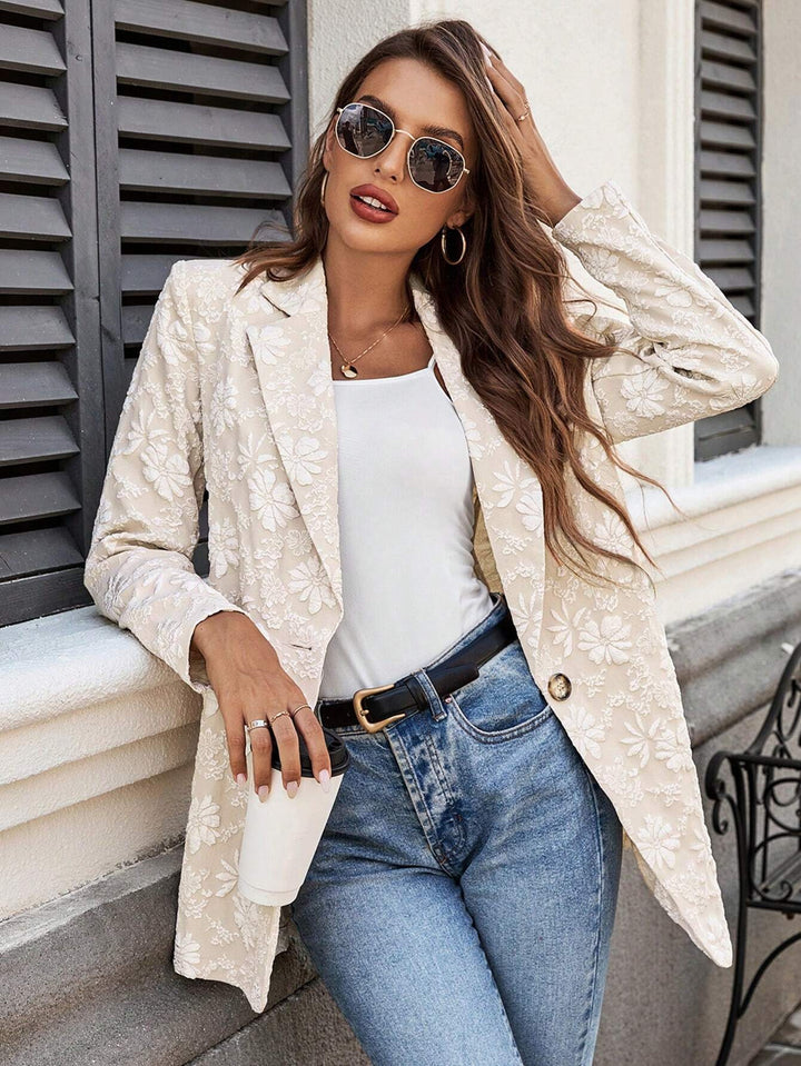 Women’s Floral Jacquard Single-Button Tailored Blazer