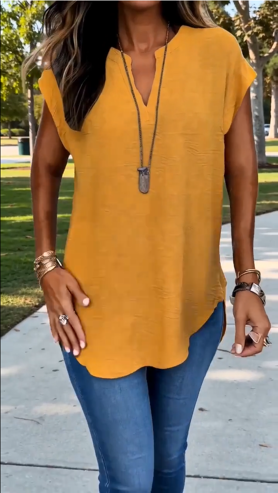 Women’s V-Neck Short Sleeve Casual Tunic Top