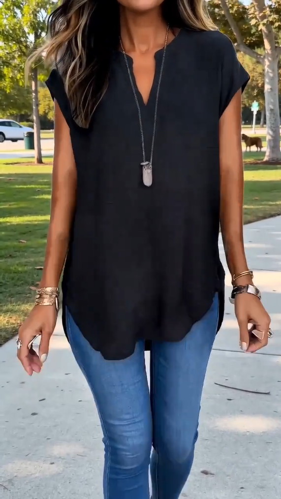Women’s V-Neck Short Sleeve Casual Tunic Top
