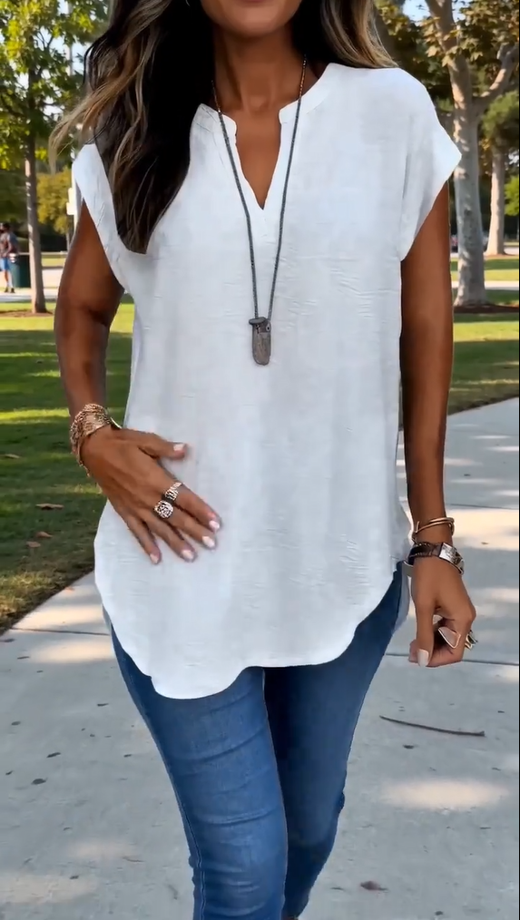 Women’s V-Neck Short Sleeve Casual Tunic Top