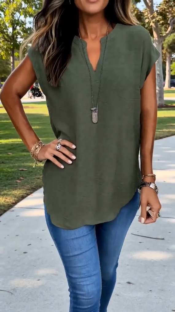 Women’s V-Neck Short Sleeve Casual Tunic Top
