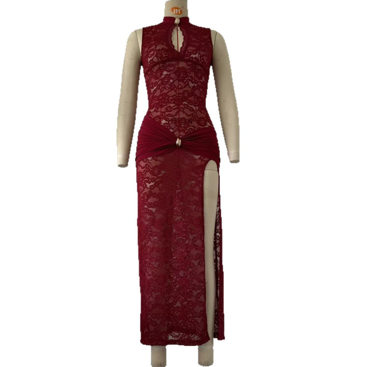 Cheongsam Collar Sleeveless Lace Dress