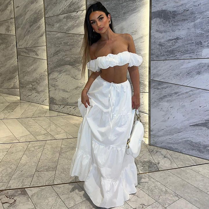 3D‑Flower Off‑Shoulder Skirt