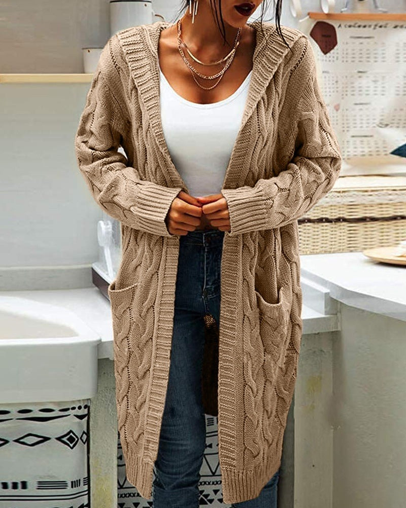 Cozy Cable Knit Hooded Long Cardigan