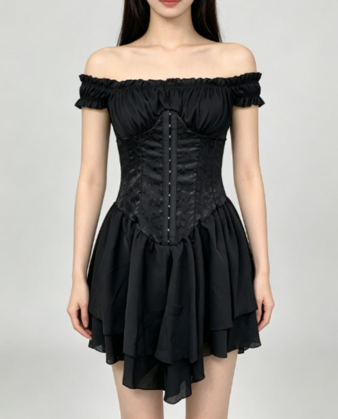 Off-Shoulder Ruffle Tiered Chiffon A-Line Mini Dress