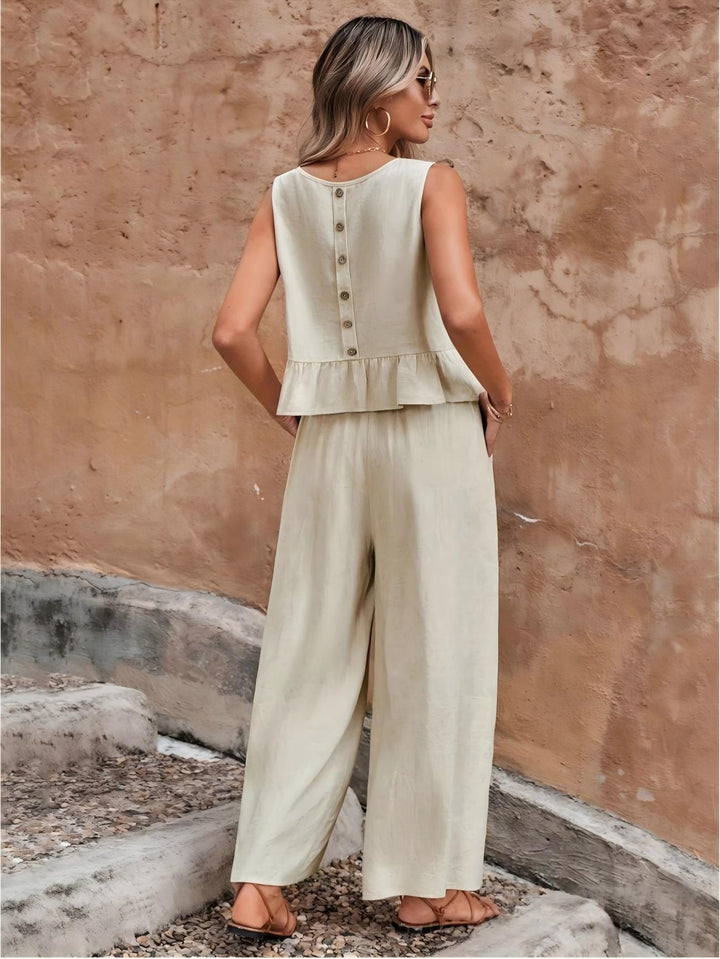 Women’s Ruffle Hem Sleeveless Top &amp; Wide-Leg Pants Set