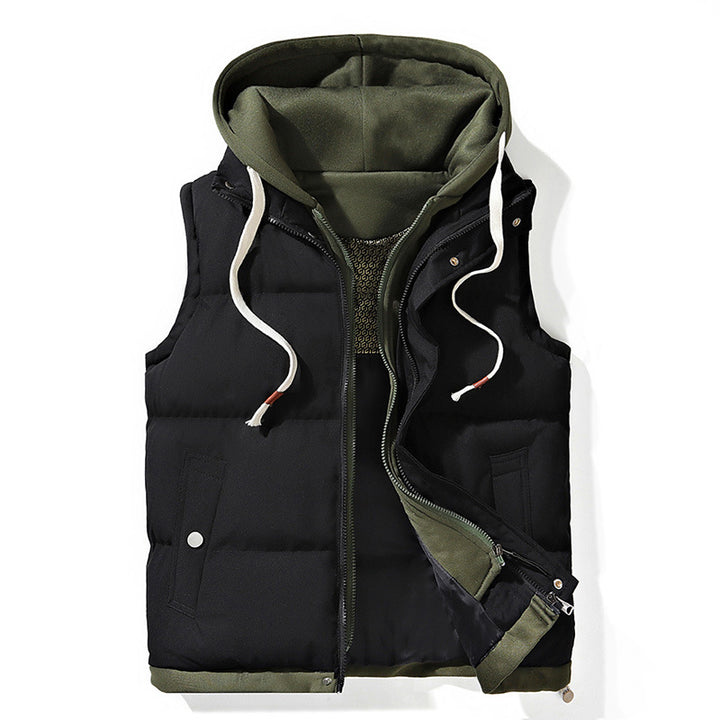 Unisex Colorblock Hooded Puffer Vest with Pockets
