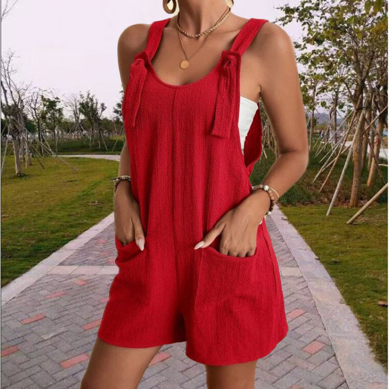 Women’s Casual Tie-Strap Pocket Romper