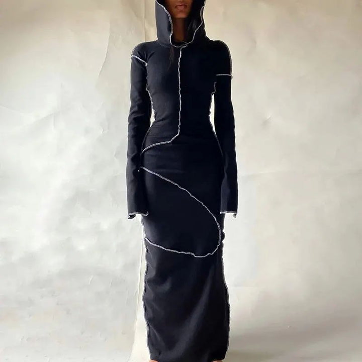 Women’s Contrast Seam Hooded Bodycon Maxi Dress