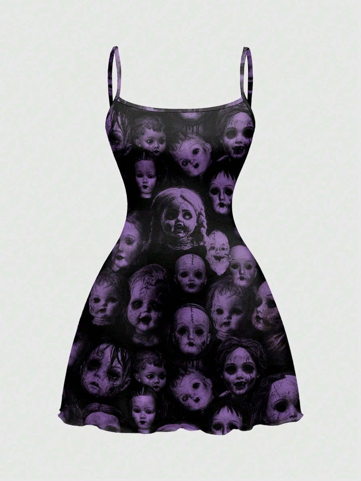 Gothic Halloween Graphic Print Cami Mini Dress