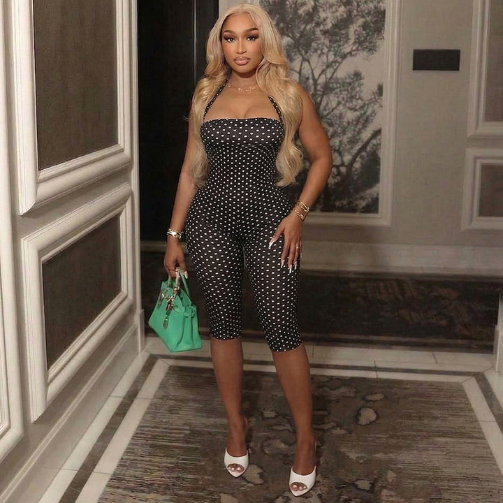 Polka Dot Halter Backless Booty-Lifting Romper