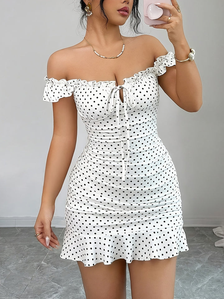 French Floral Ruched Ruffle Mini Dress