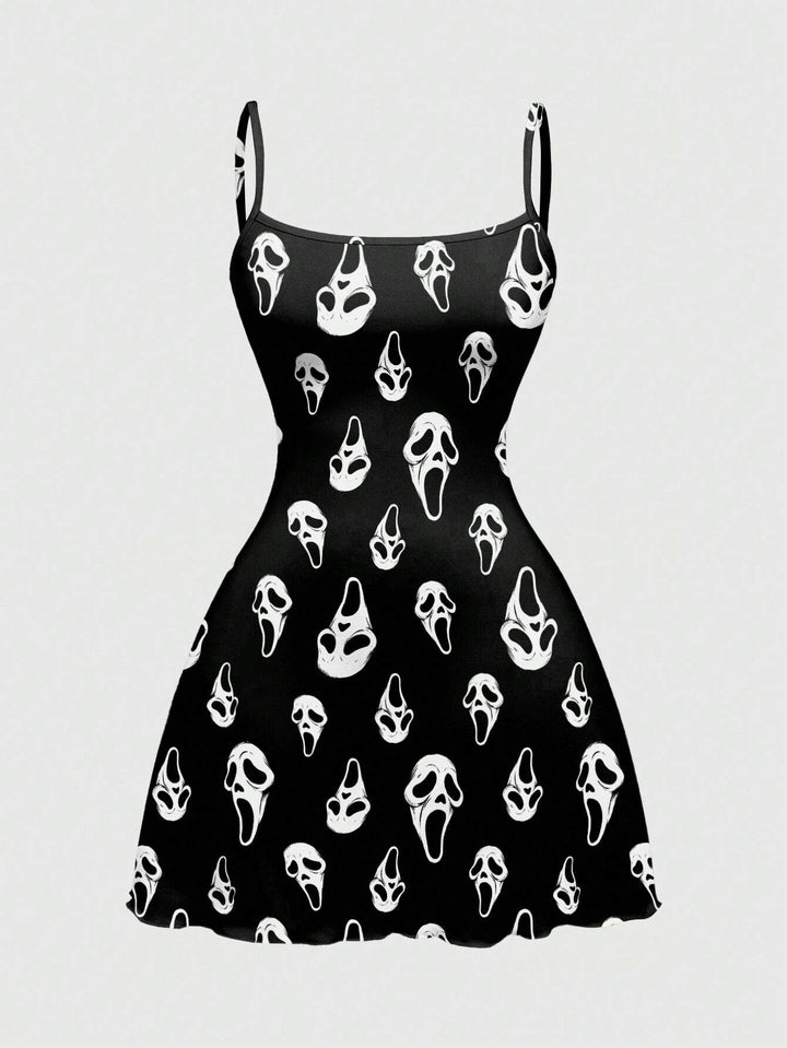 Gothic Halloween Graphic Print Cami Mini Dress