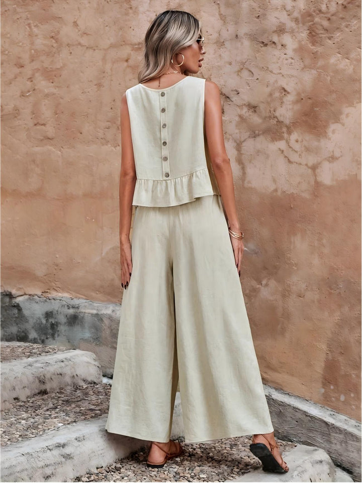 Women’s Ruffle Hem Sleeveless Top &amp; Wide-Leg Pants Set