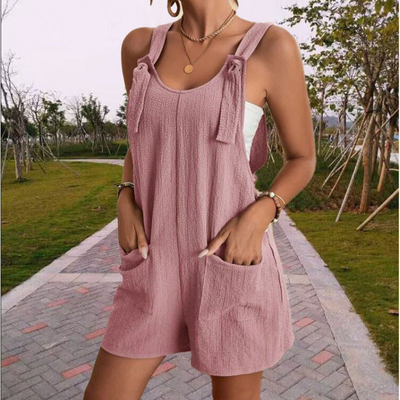 Women’s Casual Tie-Strap Pocket Romper