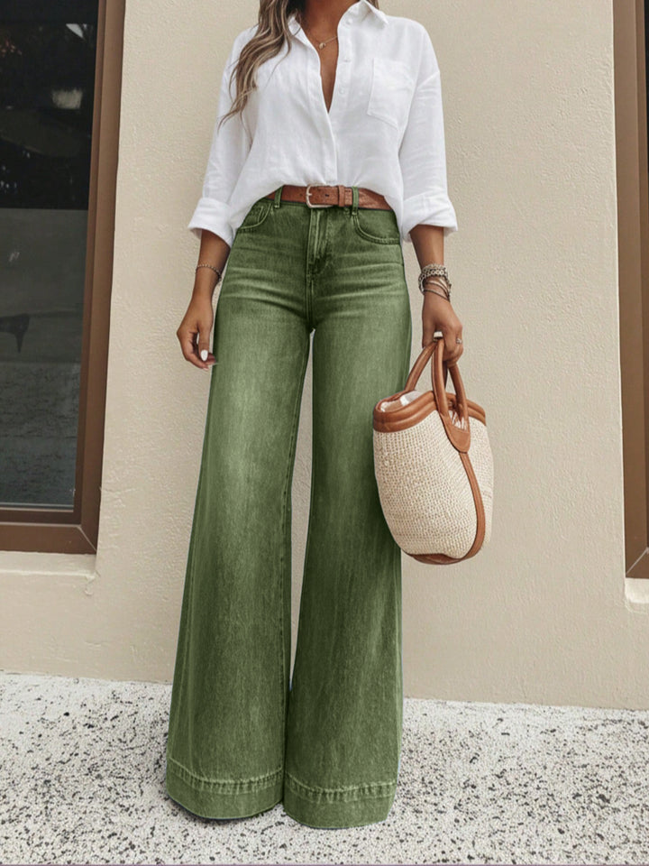 Vintage Washed High-Waisted Wide-Leg Jeans