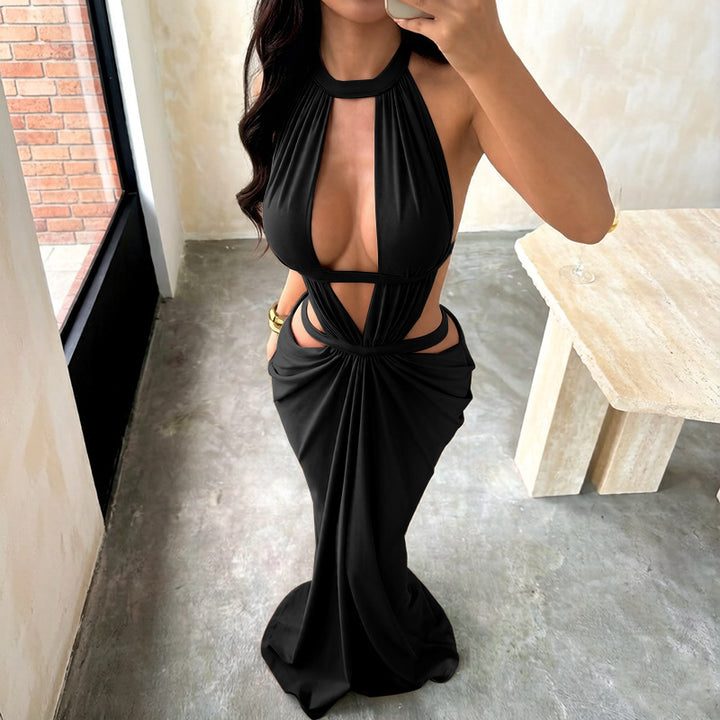 Sexy Halter Cutout Draped Maxi Dress