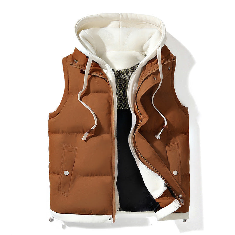 Unisex Colorblock Hooded Puffer Vest with Pockets