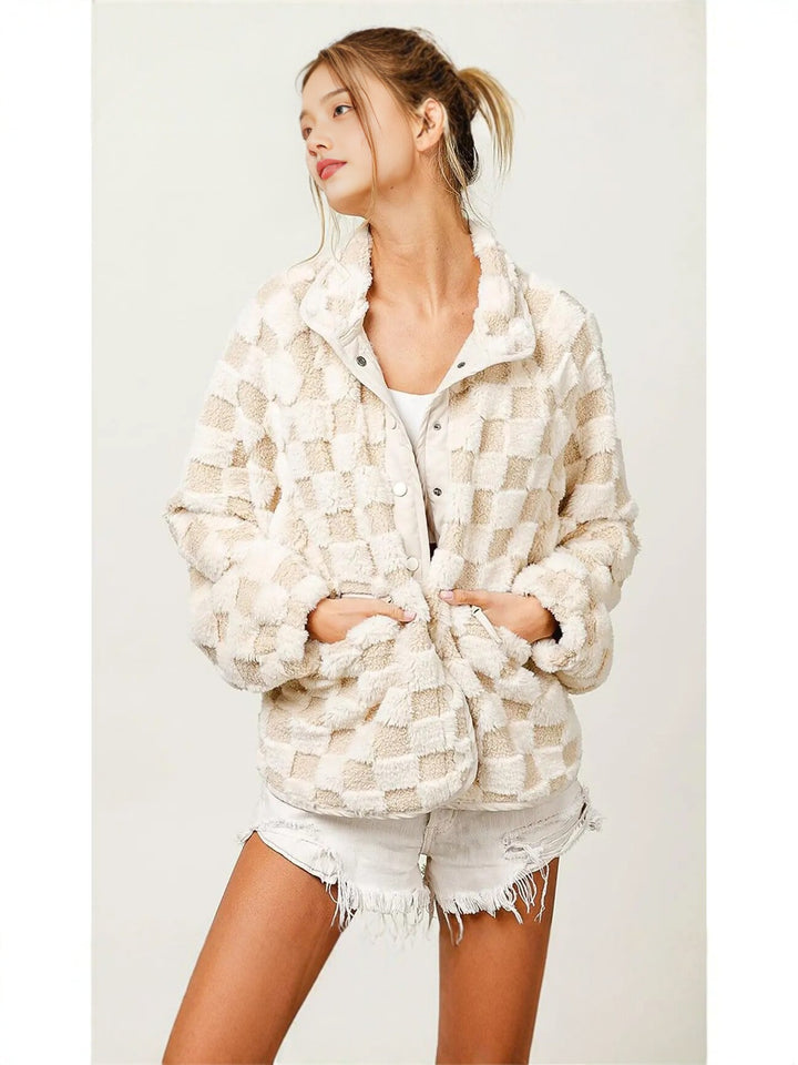 Cozy Checkered Plush Pocket Jacket