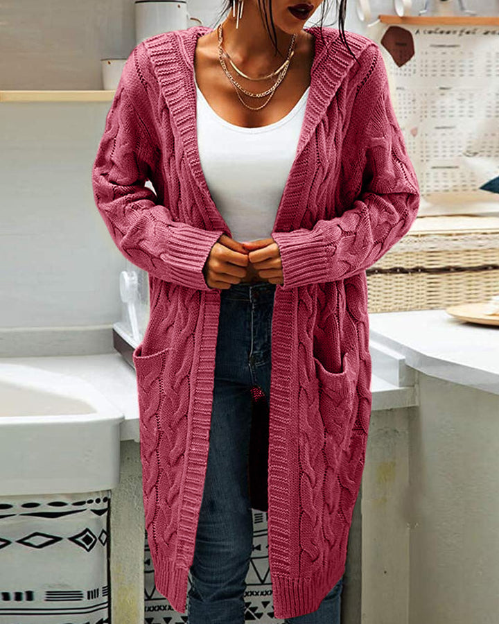 Cozy Cable Knit Hooded Long Cardigan