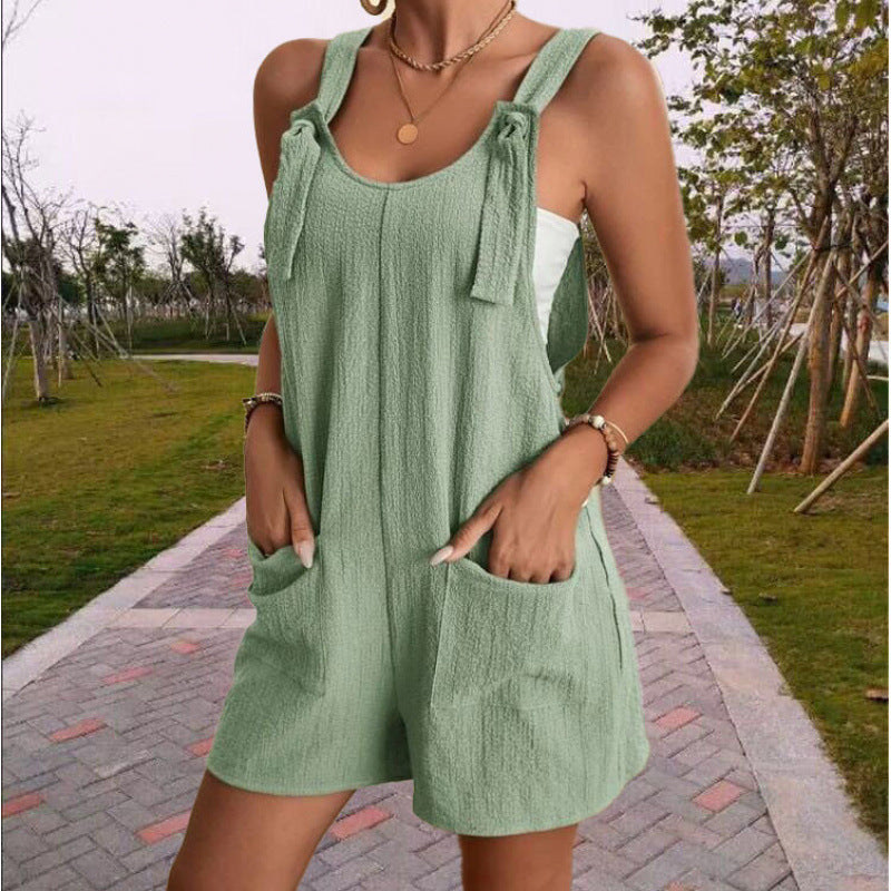 Women’s Casual Tie-Strap Pocket Romper