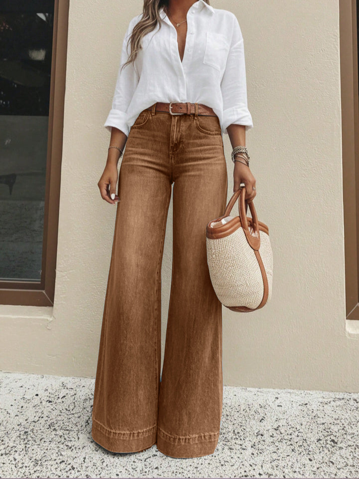 Vintage Washed High-Waisted Wide-Leg Jeans
