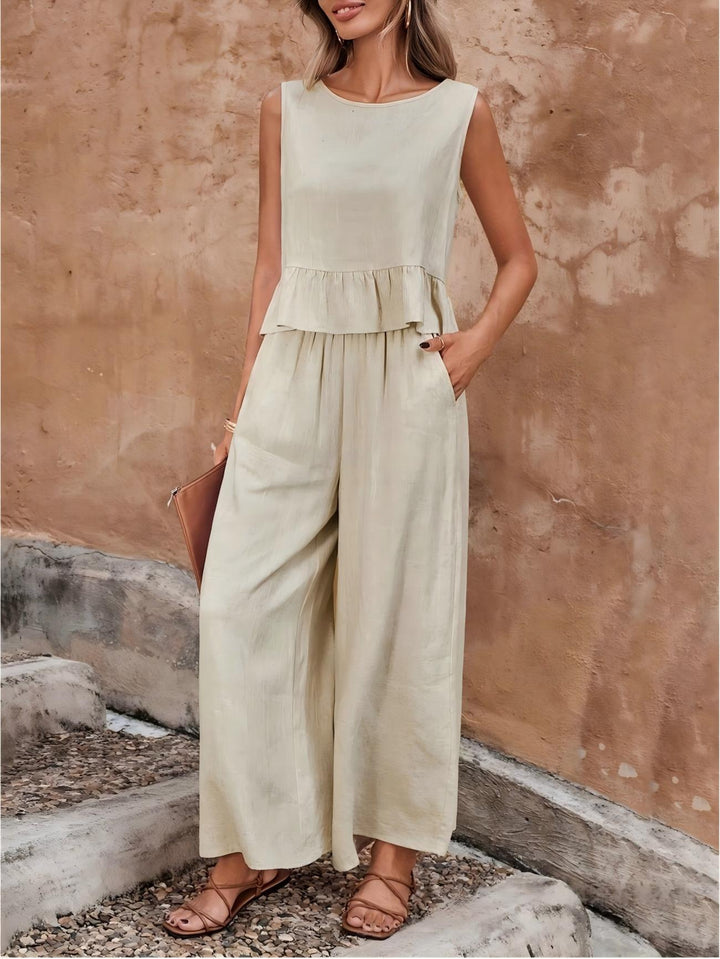 Women’s Ruffle Hem Sleeveless Top &amp; Wide-Leg Pants Set
