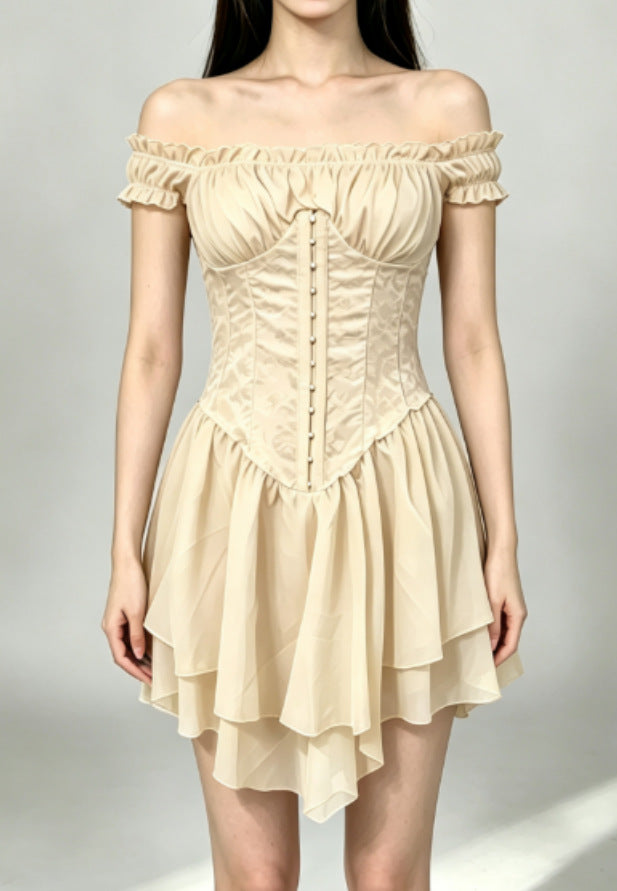 Off-Shoulder Ruffle Tiered Chiffon A-Line Mini Dress