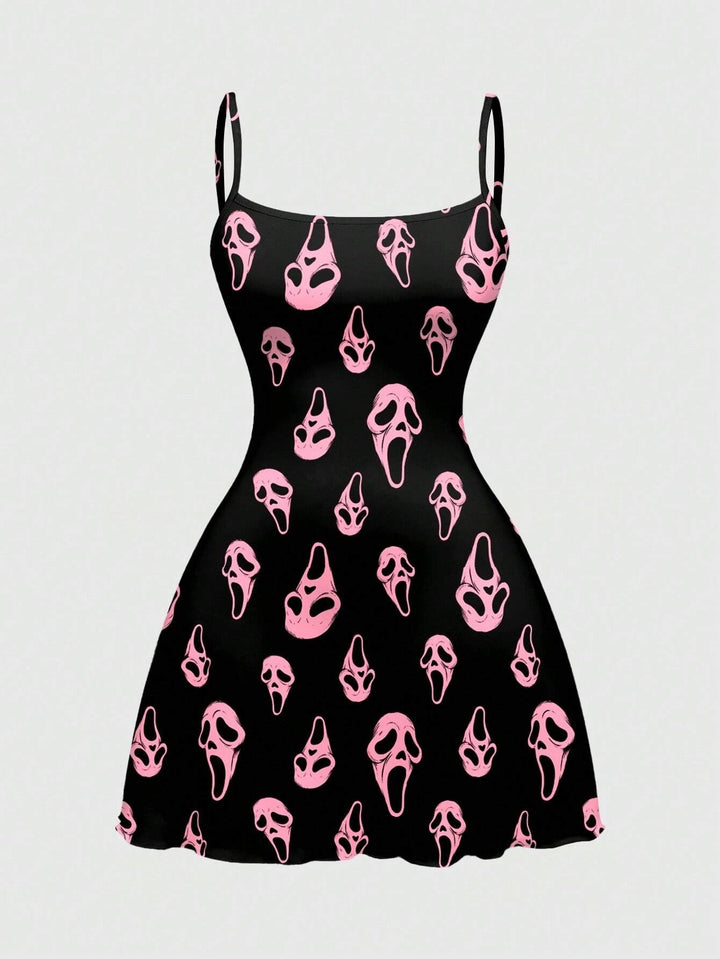 Gothic Halloween Graphic Print Cami Mini Dress