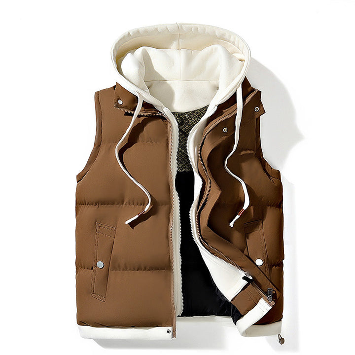 Unisex Colorblock Hooded Puffer Vest with Pockets
