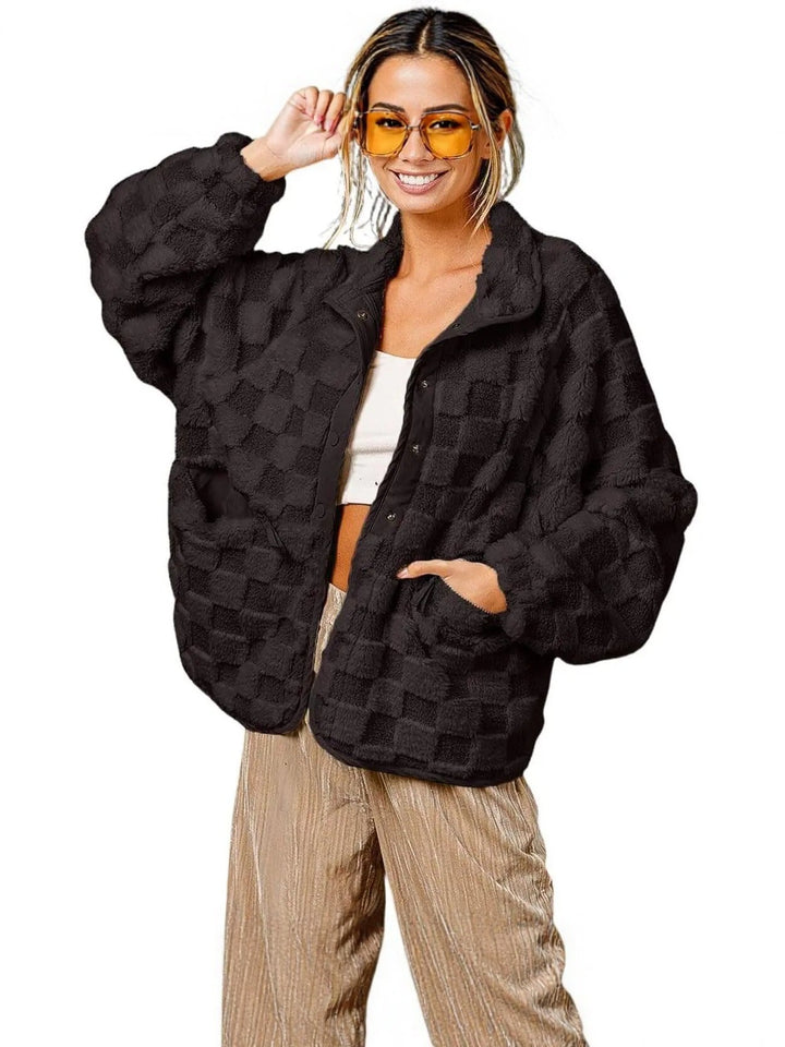 Cozy Checkered Plush Pocket Jacket