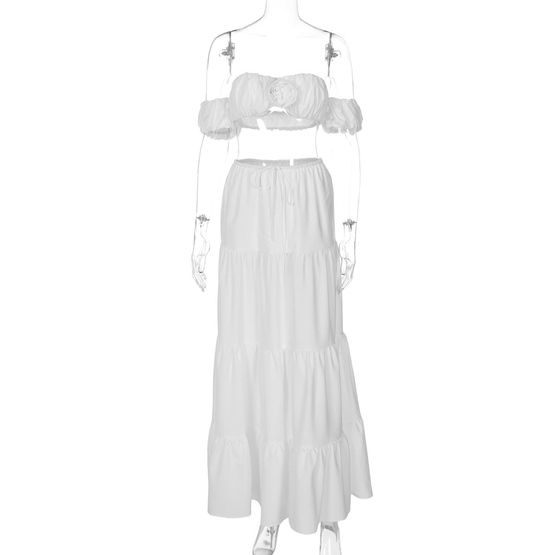 3D‑Flower Off‑Shoulder Skirt