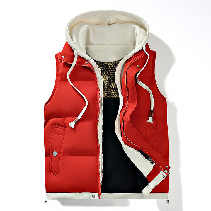 Unisex Colorblock Hooded Puffer Vest with Pockets