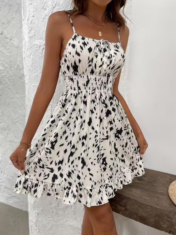 Women’s Printed Smocked Waist Ruffle Cami Mini Dress