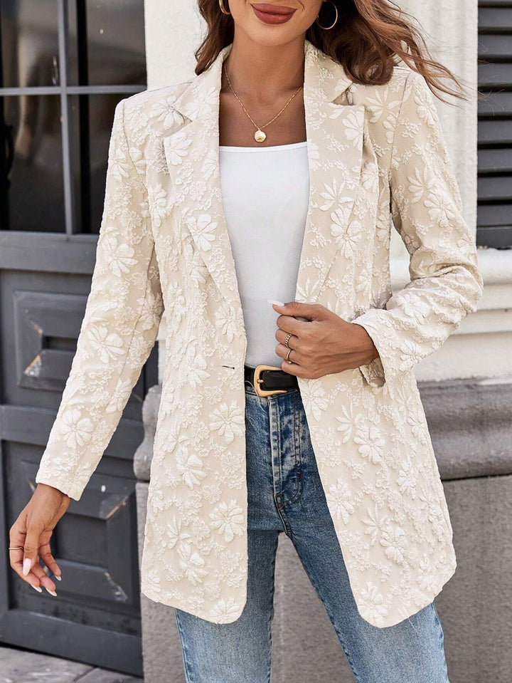 Women’s Floral Jacquard Single-Button Tailored Blazer