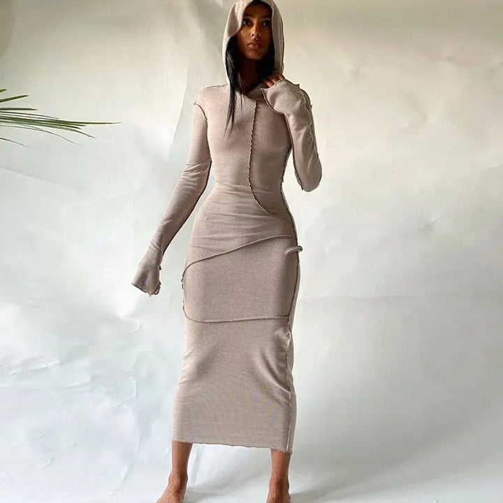 Women’s Contrast Seam Hooded Bodycon Maxi Dress