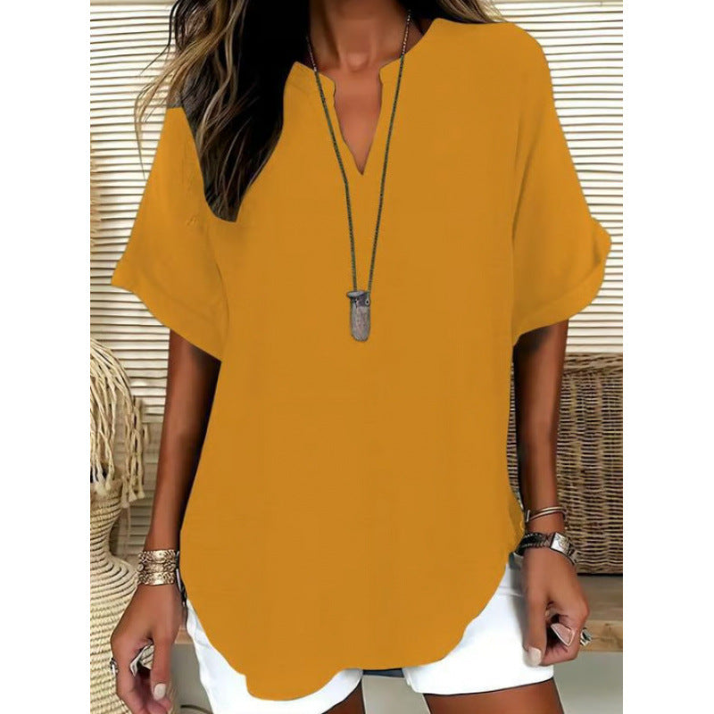 Women’s V-Neck Short Sleeve Casual Tunic Top