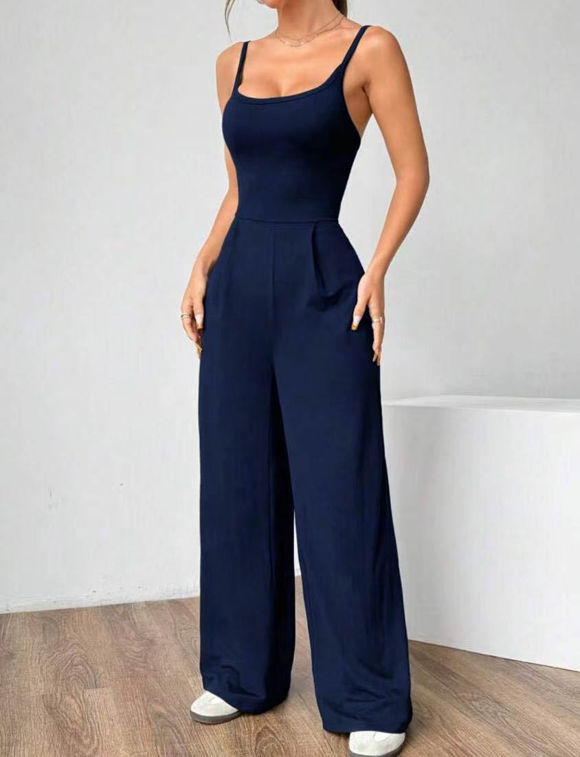 Backless Strappy Wide-Leg Casual Jumpsuit