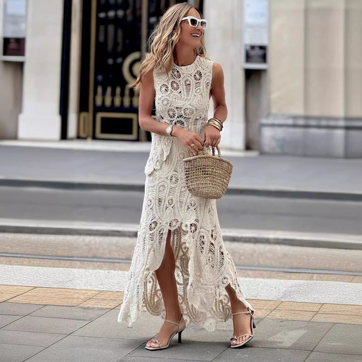 Asymmetrical Crochet Top &amp; Maxi Skirt Two-Piece Set