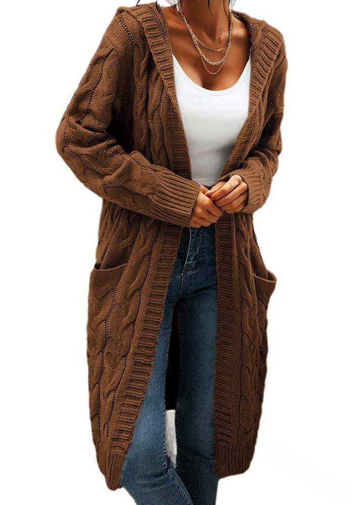 Cozy Cable Knit Hooded Long Cardigan