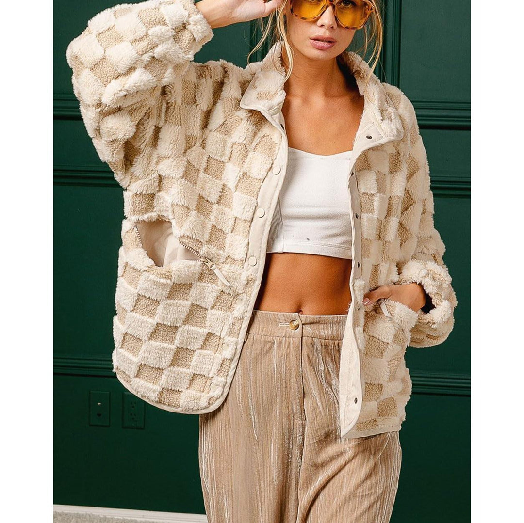 Cozy Checkered Plush Pocket Jacket