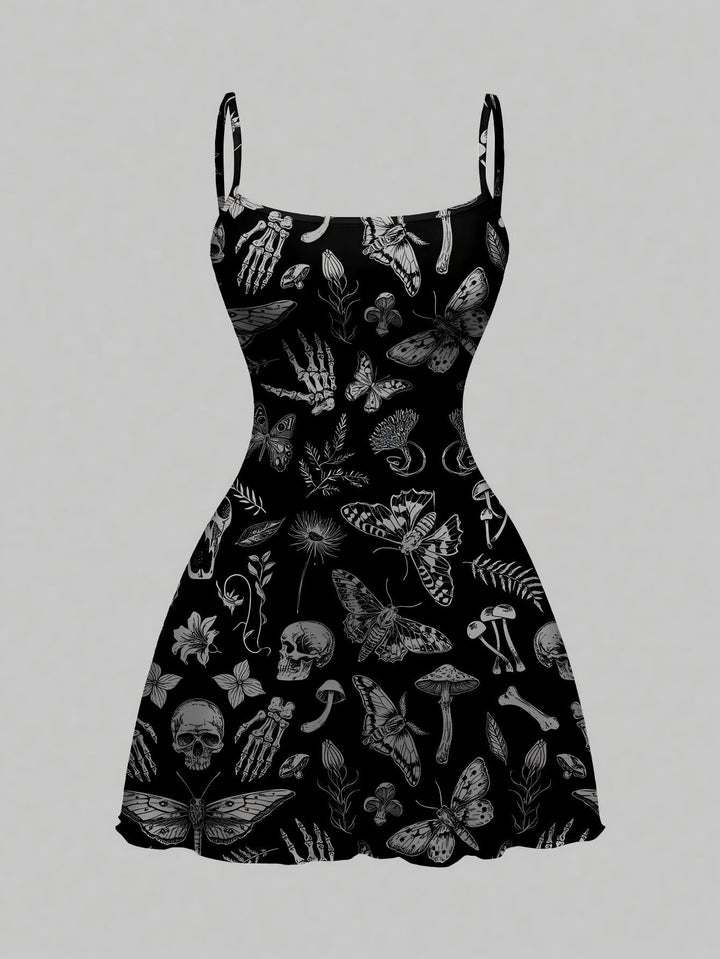 Gothic Halloween Graphic Print Cami Mini Dress