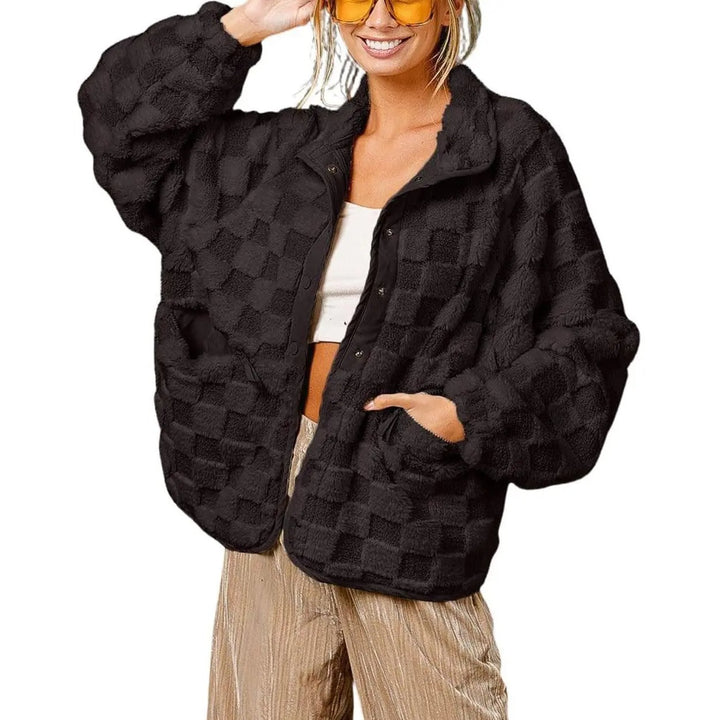 Cozy Checkered Plush Pocket Jacket