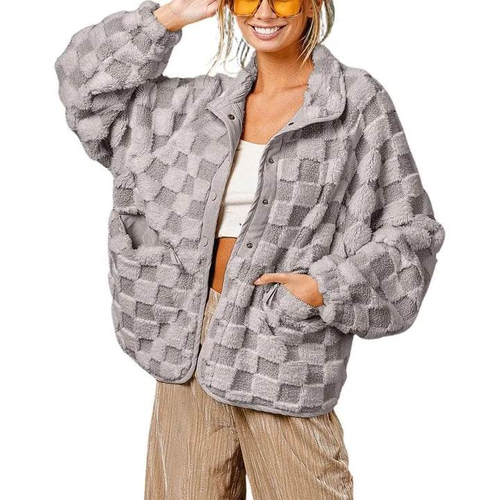 Cozy Checkered Plush Pocket Jacket