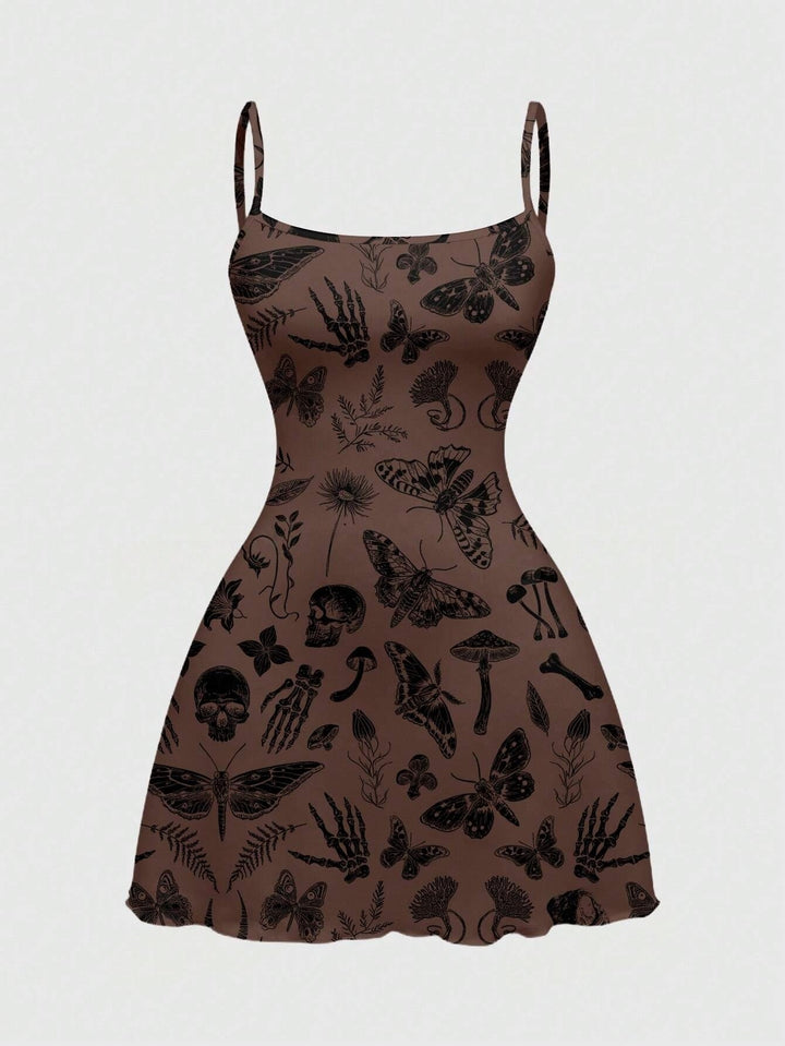 Gothic Halloween Graphic Print Cami Mini Dress