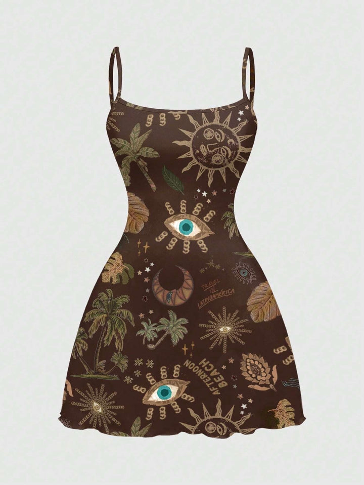 Gothic Halloween Graphic Print Cami Mini Dress