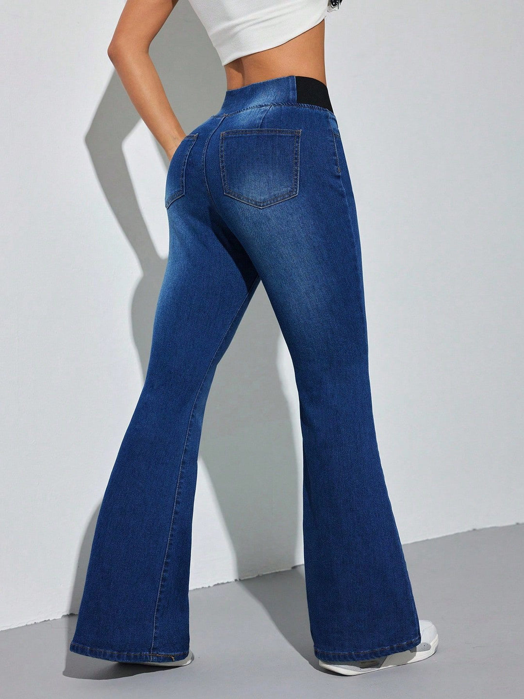 Women’s High Waist Stretch Flare Jeans – Elastic Waist Wide Leg Denim Pants
