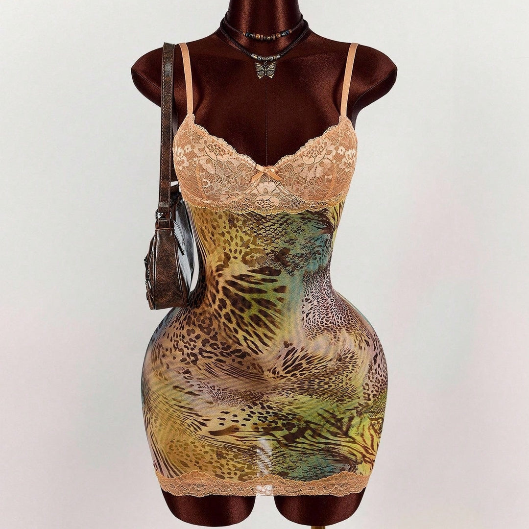 Floral‑Print Lace Trim Cami Dress