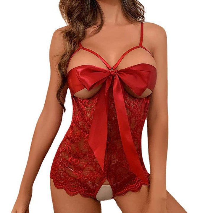 Satin Bow Hollow‑Out Lace  Bodysuit